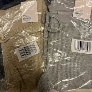 Cozy Kids, teens, or adults Knit waffle Bottoms - Gray and Tan